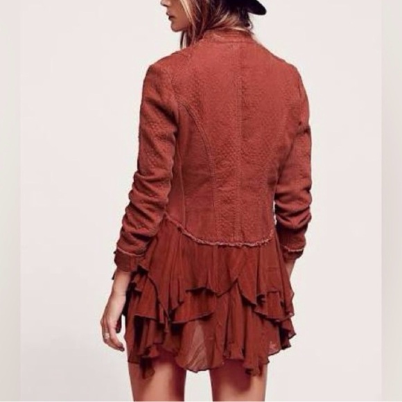 Free People Jackets & Blazers - Free People Red Mulitary Ruffled Jacket Sz 10